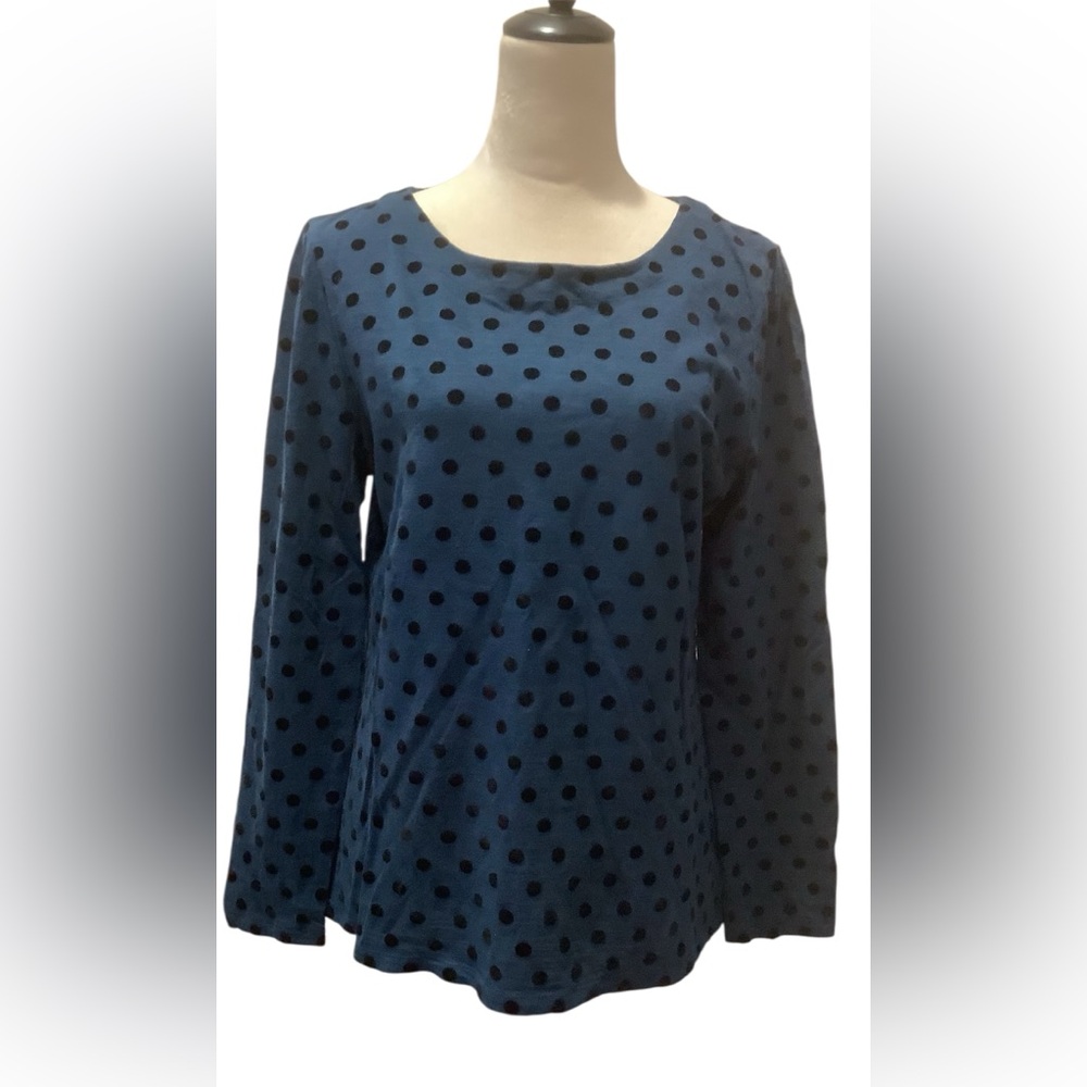 Talbots Petite Blue Polka Dot Long Sleeve Top LP